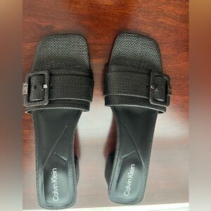 Calvin Klein Black Textured Slide Sandals